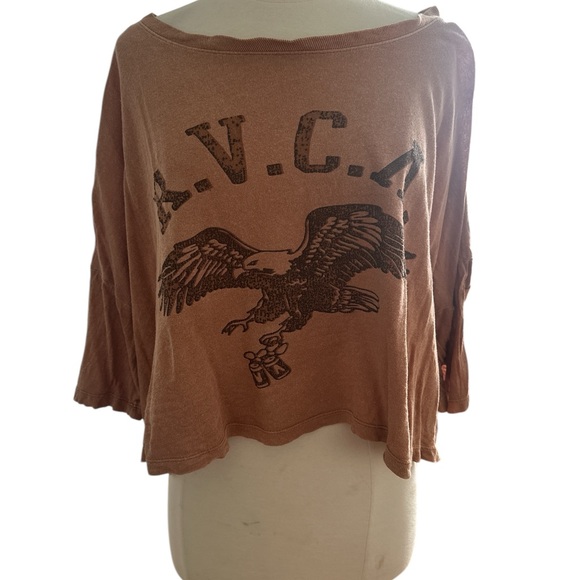 RVCA Tops - RVCA Brown 3/4 Sleeve Boxy Crop Top